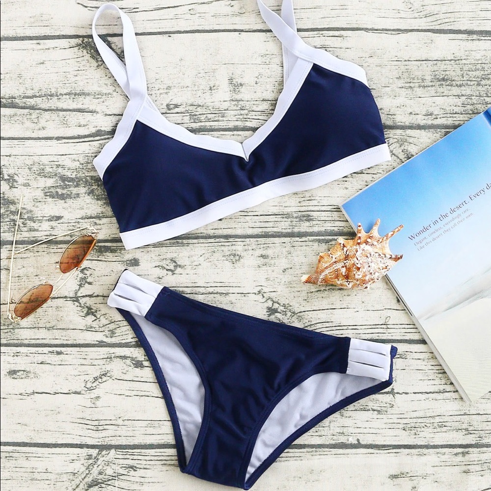 White & Navy ROMWE Swim Suit